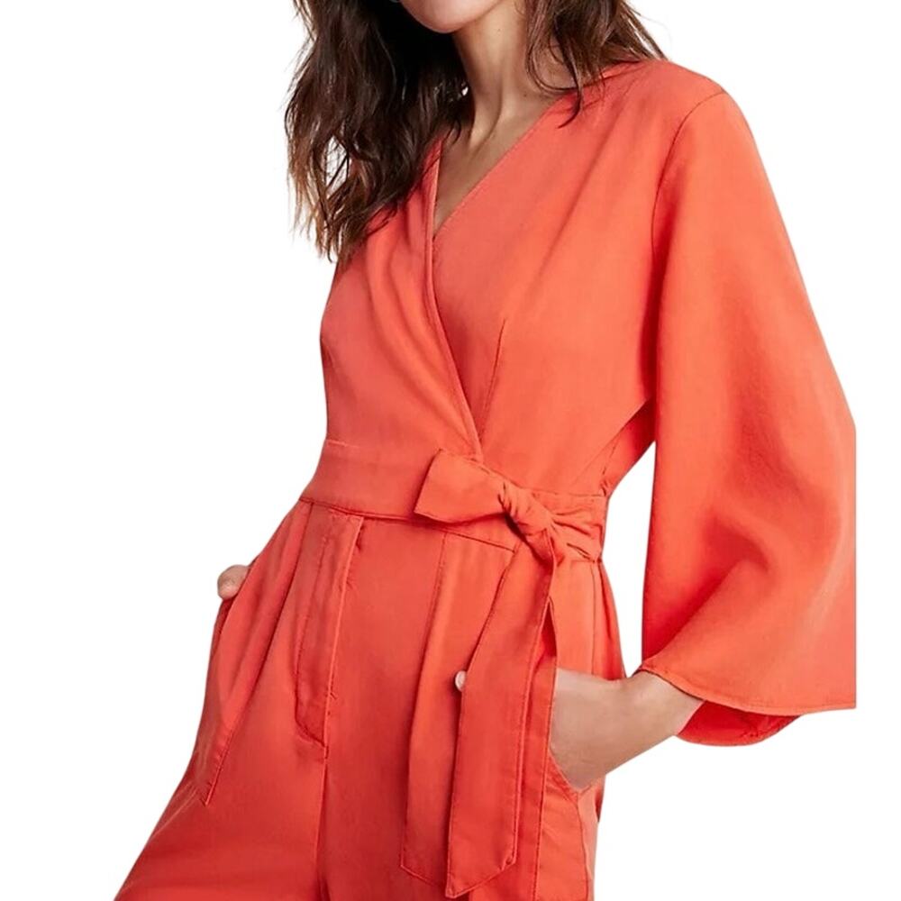 Anthropologie AMADI Tencel Genoveva Tie-Front Jumpsuit Tangerine Belted NWT S
